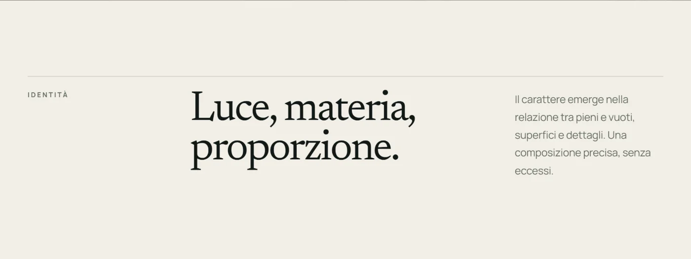 Detail of the opening section of a restaurant website, with a headline and introductory copy. Demo concept, shown in Italian.