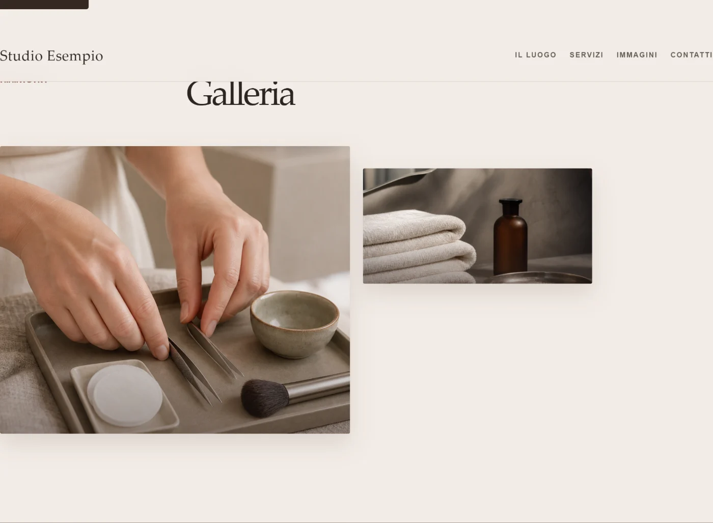 Detail of an editorial gallery with images of different formats. Demo concept, shown in Italian.